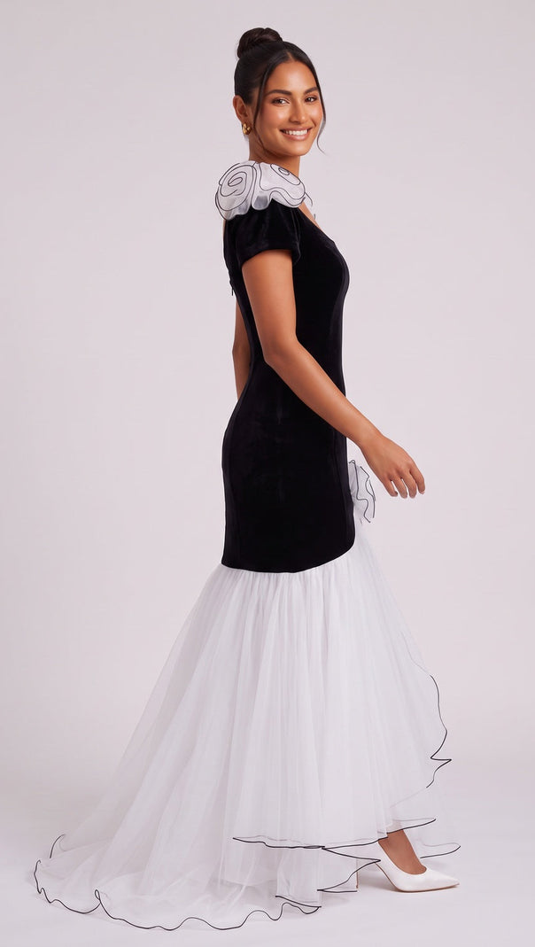 Black Velvet and Tulle Mermaid Dress