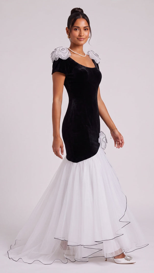 Black Velvet and Tulle Mermaid Dress