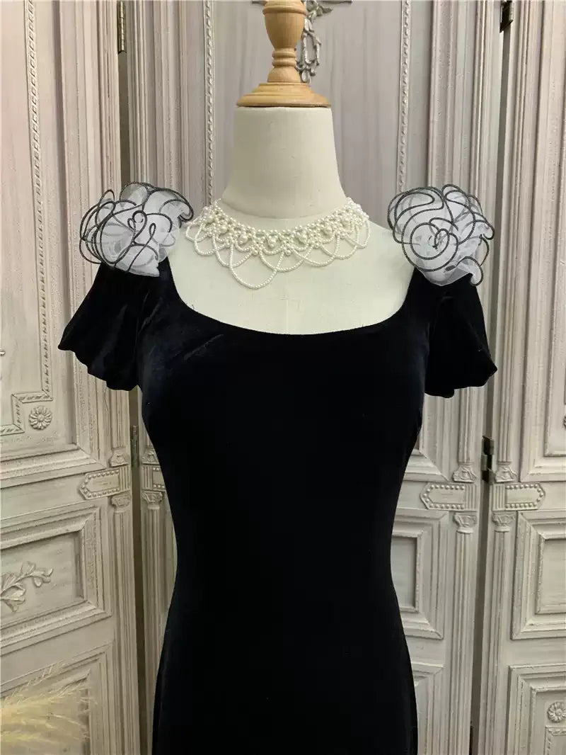 Black Velvet and Tulle Mermaid Dress