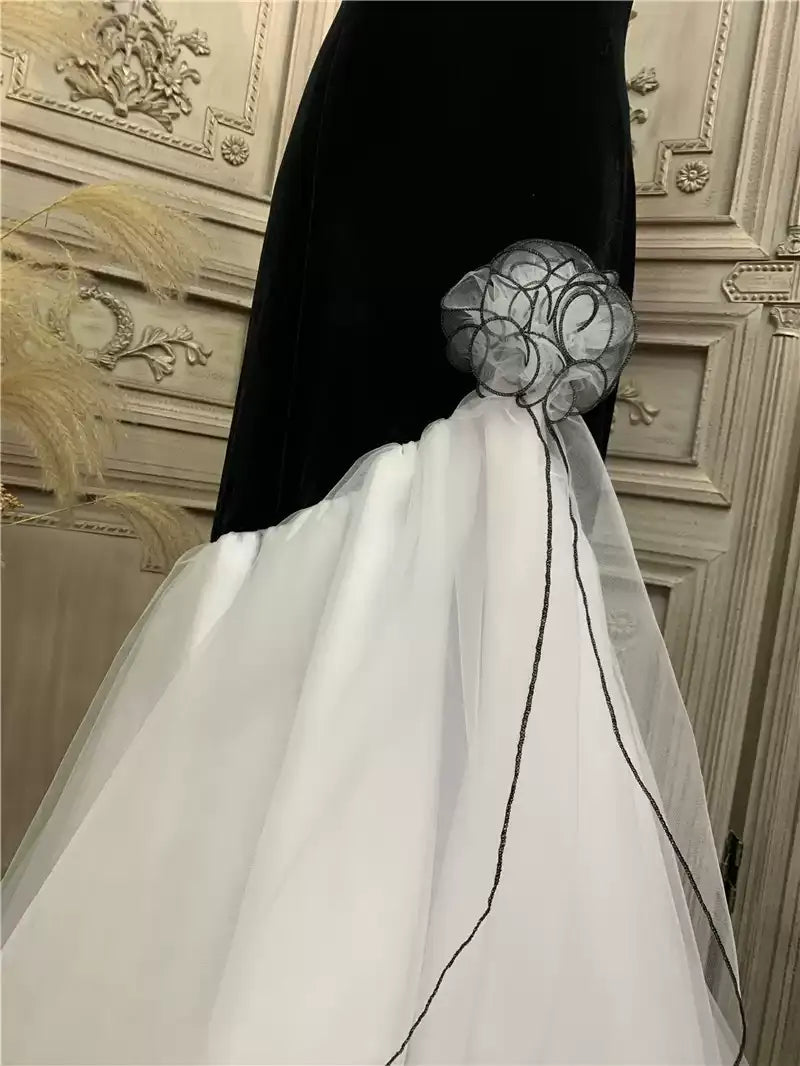 Black Velvet and Tulle Mermaid Dress