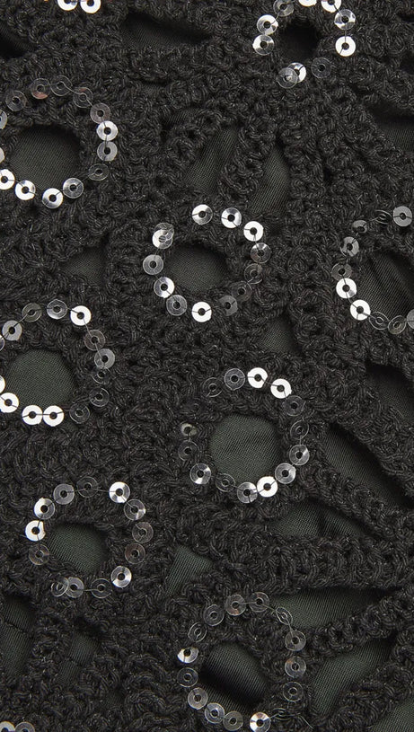 TRISTA BLACK HIGH COLLAR CUTOUT LACE MINI DRESS