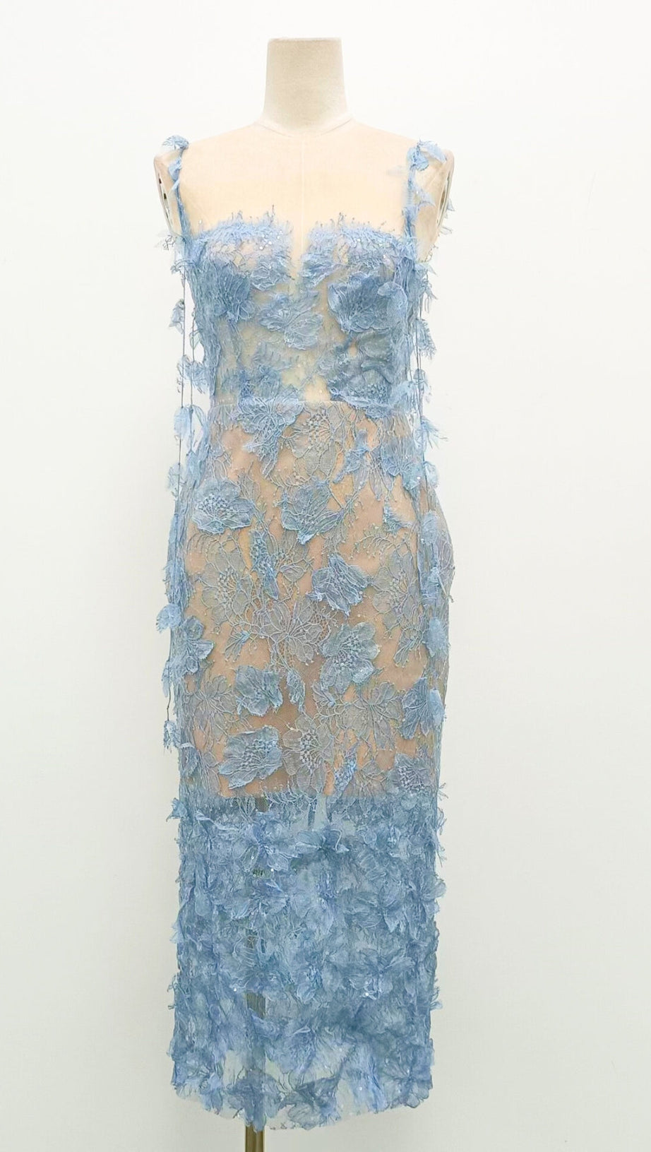 ABITO IN PIZZO BLU CON PERLINE