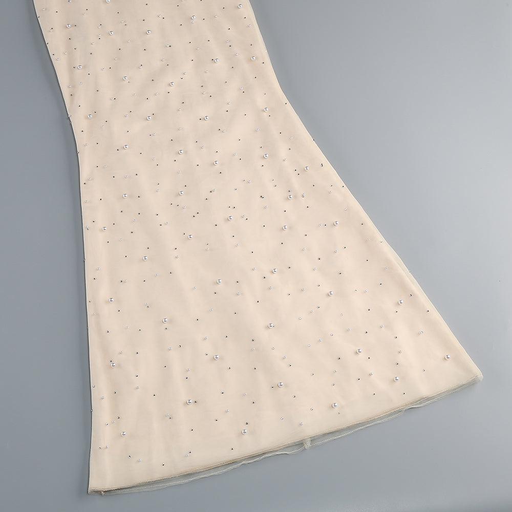 AIIZIE OFF-SHOULDER WAISTED PEARL EMBELLISHED FISHTAIL DRESS - product image