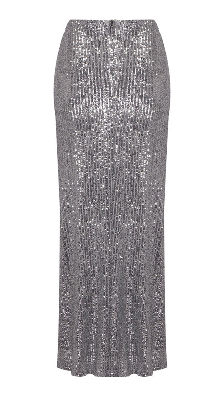ELVIRA MAXIROCK MIT BLUMENAPPLIKATIONEN UND PAILLETTEN IN SILBER