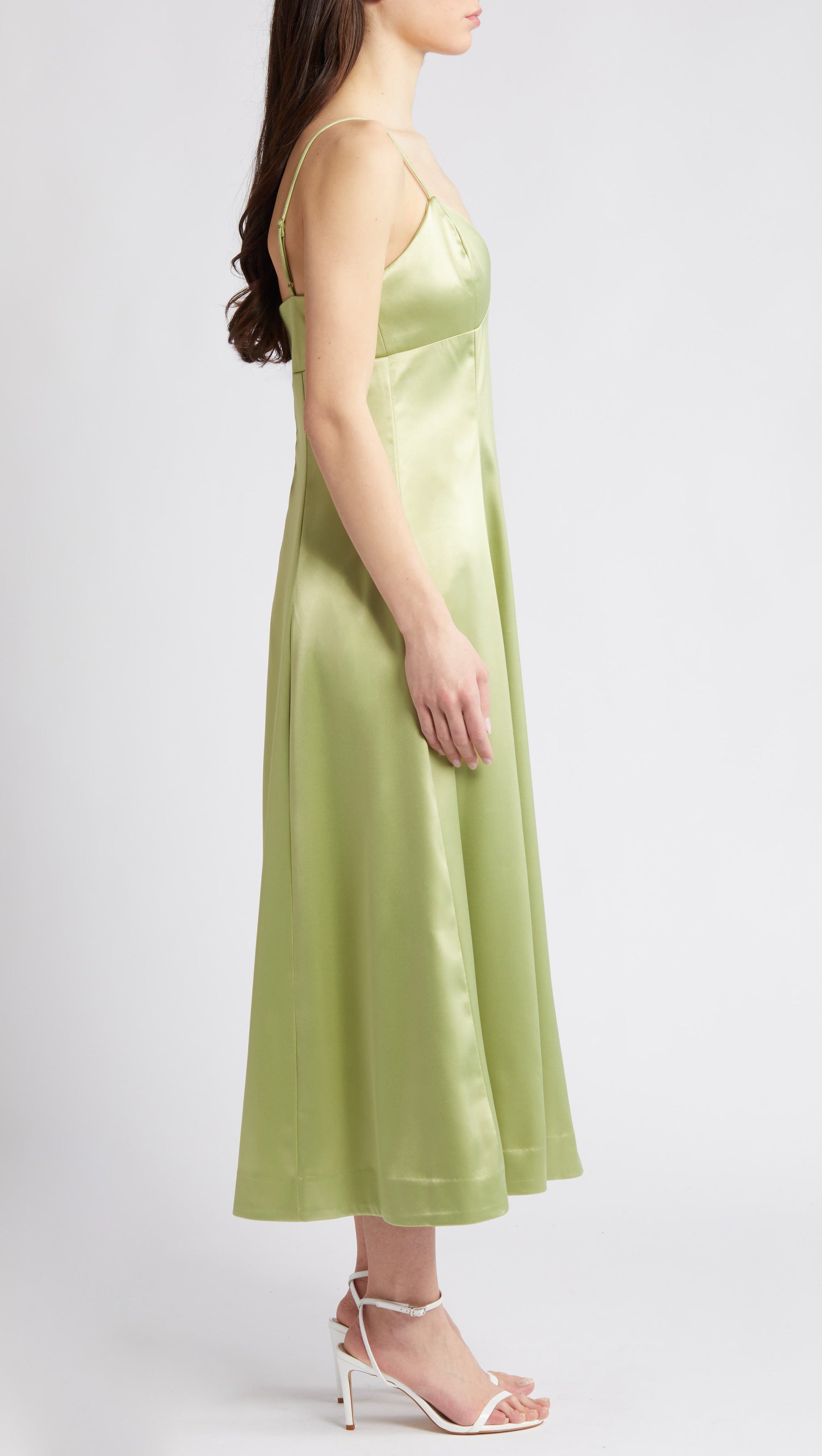 THE ELODIE SATIN DRESS IN PISTACHIO