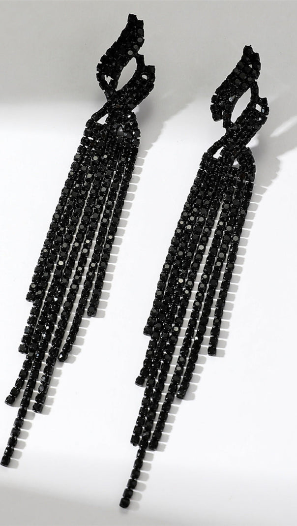 AIIZIE DUNYA BLACK RHINESTONE TASSEL EARRINGS - product image