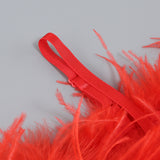 Off-shoulder feather panel red dress