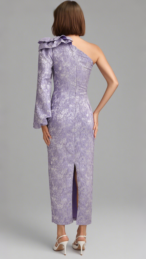 AIIZIE FLORAL ONE - SHOULDER BOW - DETAIL MIDI DRESS IN LILAC - product image