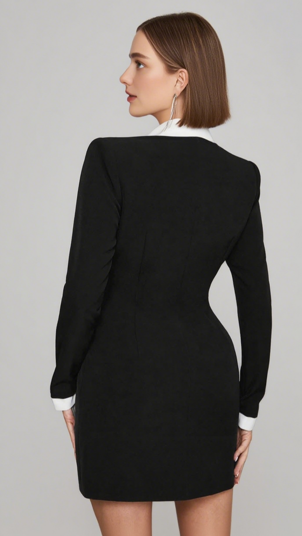 AIIZIE WHITE - TRIM DOUBLE - BREASTED BLAZER DRESS IN BLACK - product image