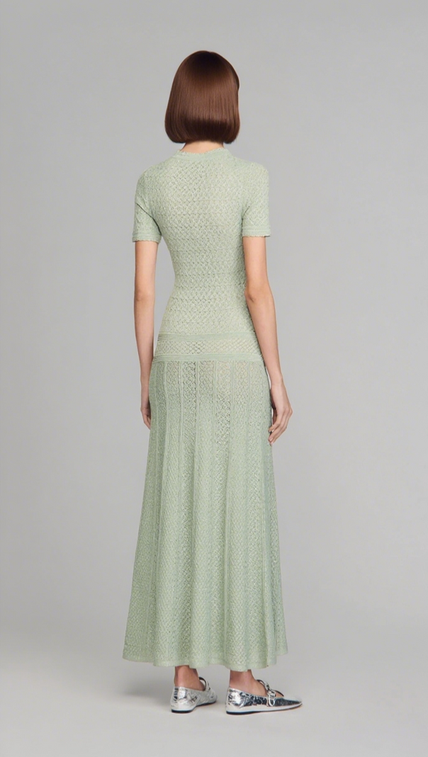 AIIZIE YVONNE HOLLOW KNIT MAXI DRESS IN ALMOND GREEN - product image