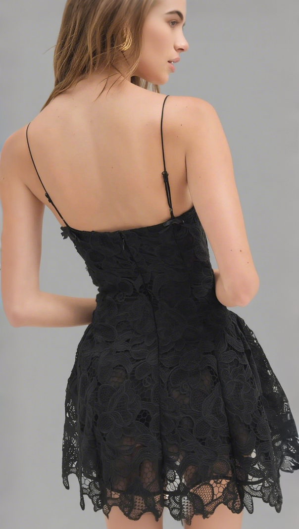 AIIZIE LACE HOLLOW SLEEVELESS MINI DRESS IN BLACK - product image