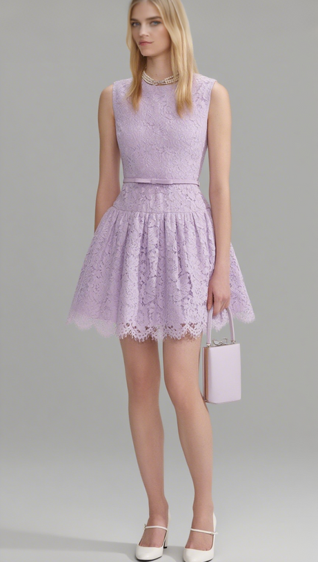 LILAC LACE SLEEVELESS MINI DRESS