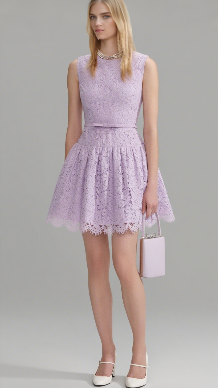 LILAC LACE SLEEVELESS MINI DRESS