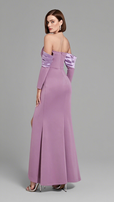 HALTER NECK SLIT MAXI DRESS IN PURPLE