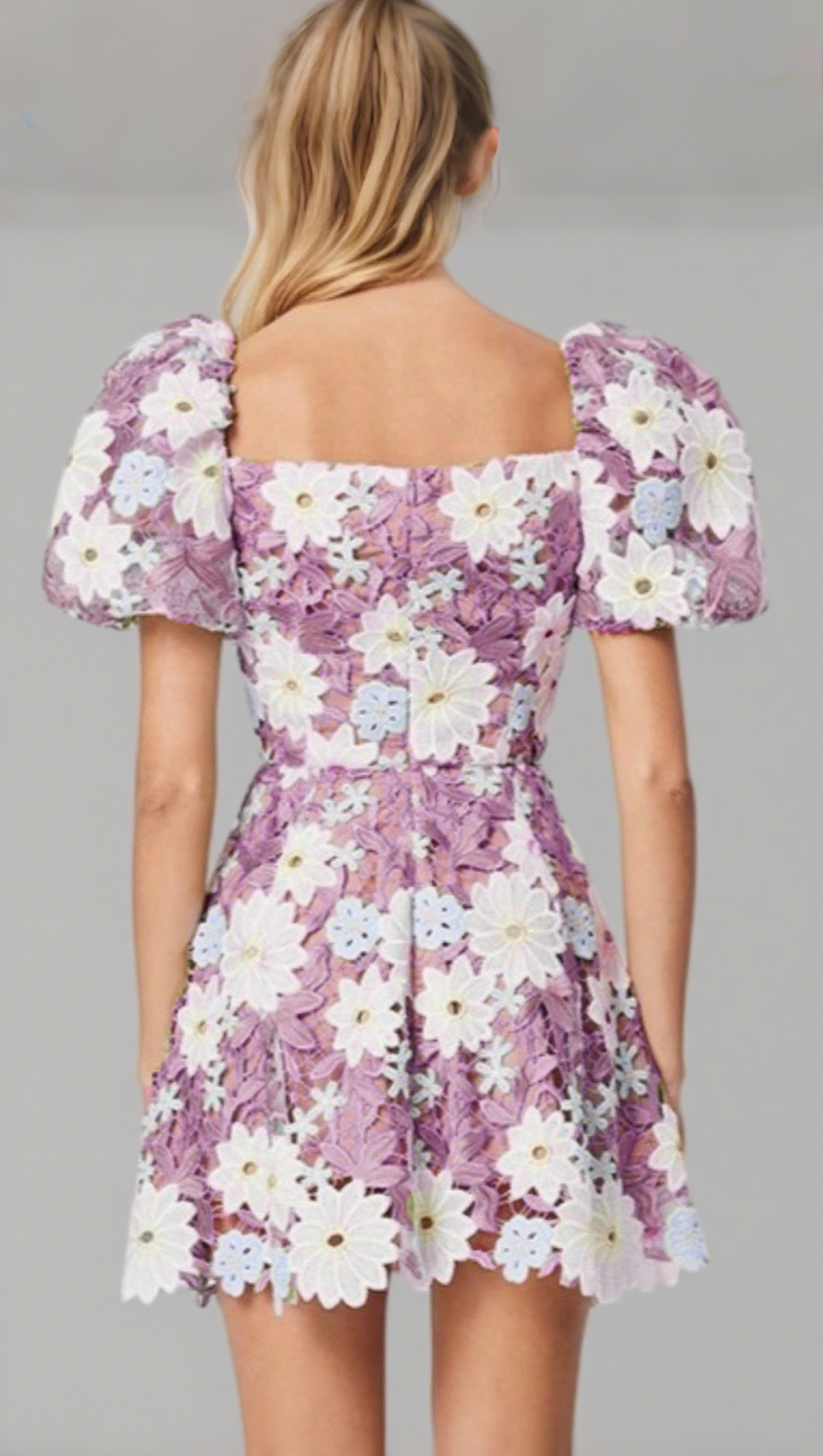 WINIFRED HOLLOW HOOK LACE MINI DRESS IN PURPLE