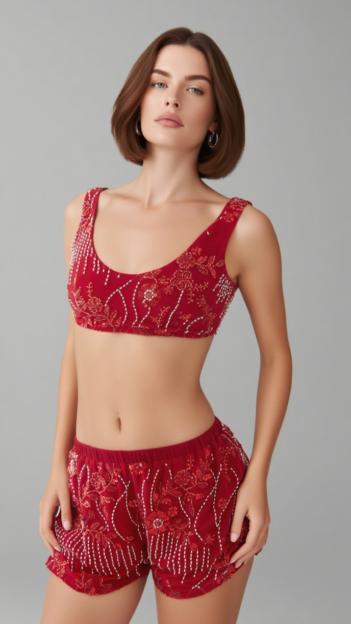 AIIZIE MERCER SEQUIN BRALETTE - RED - product image