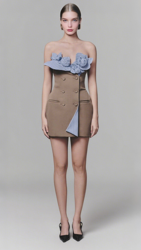 3D FLOWERS BUSTIER MINI DRESS