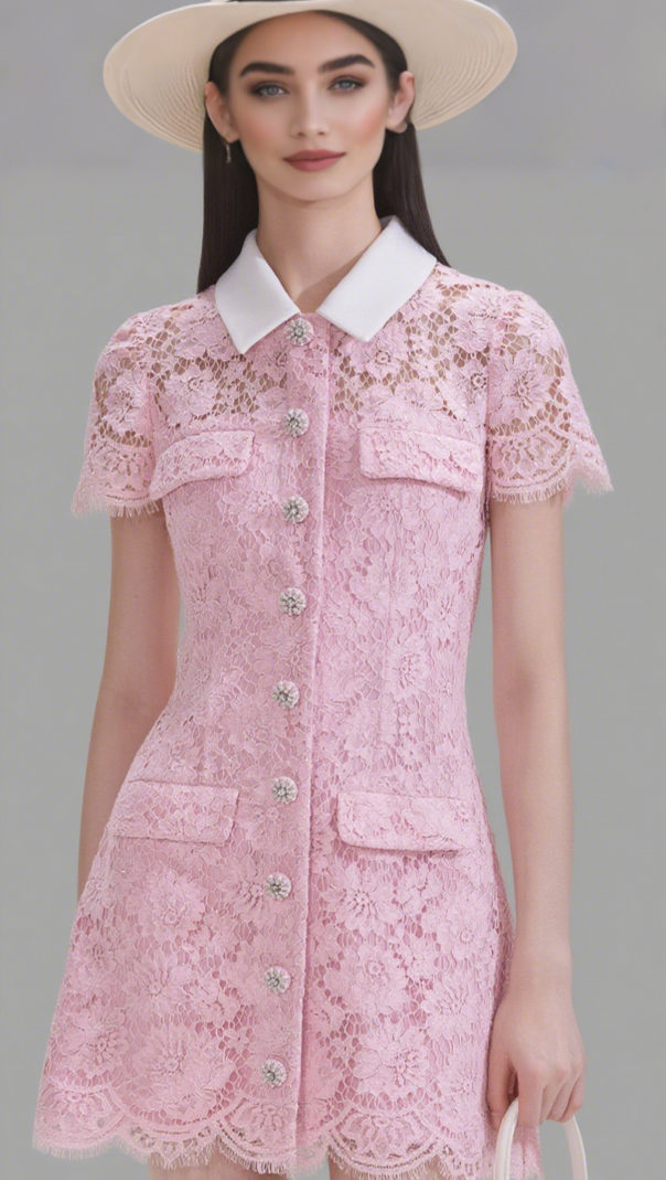 AIIZIE PINK LACE COLLARED MINI DRESS - product image