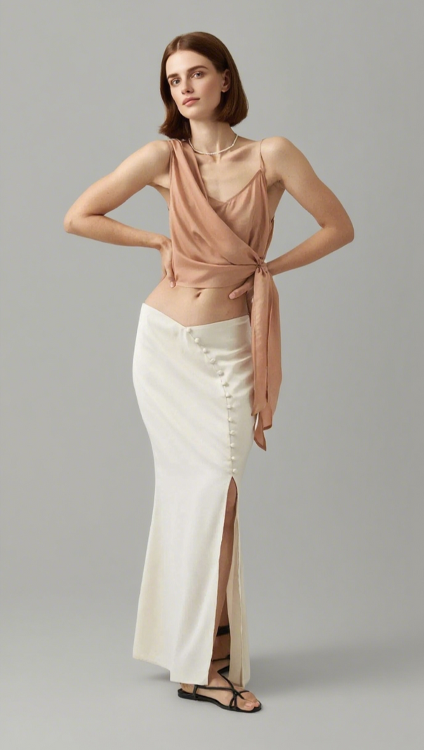 AIIZIE CURVE MATTE SATIN BUTTONED MAXI SKIRT - product image