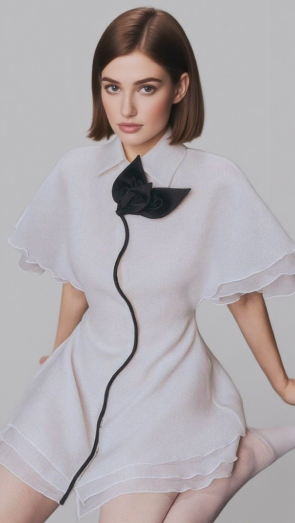 AIIZIE LAYER TRIM CHIFFON SHIRT MINI DRESS IN WHITE - product image
