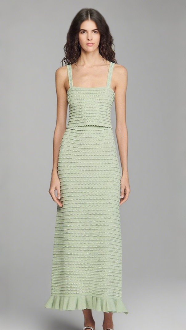 AIIZIE RHINESTONE TRIM KNIT CROP TOP IN ALMOND GREEN - product image