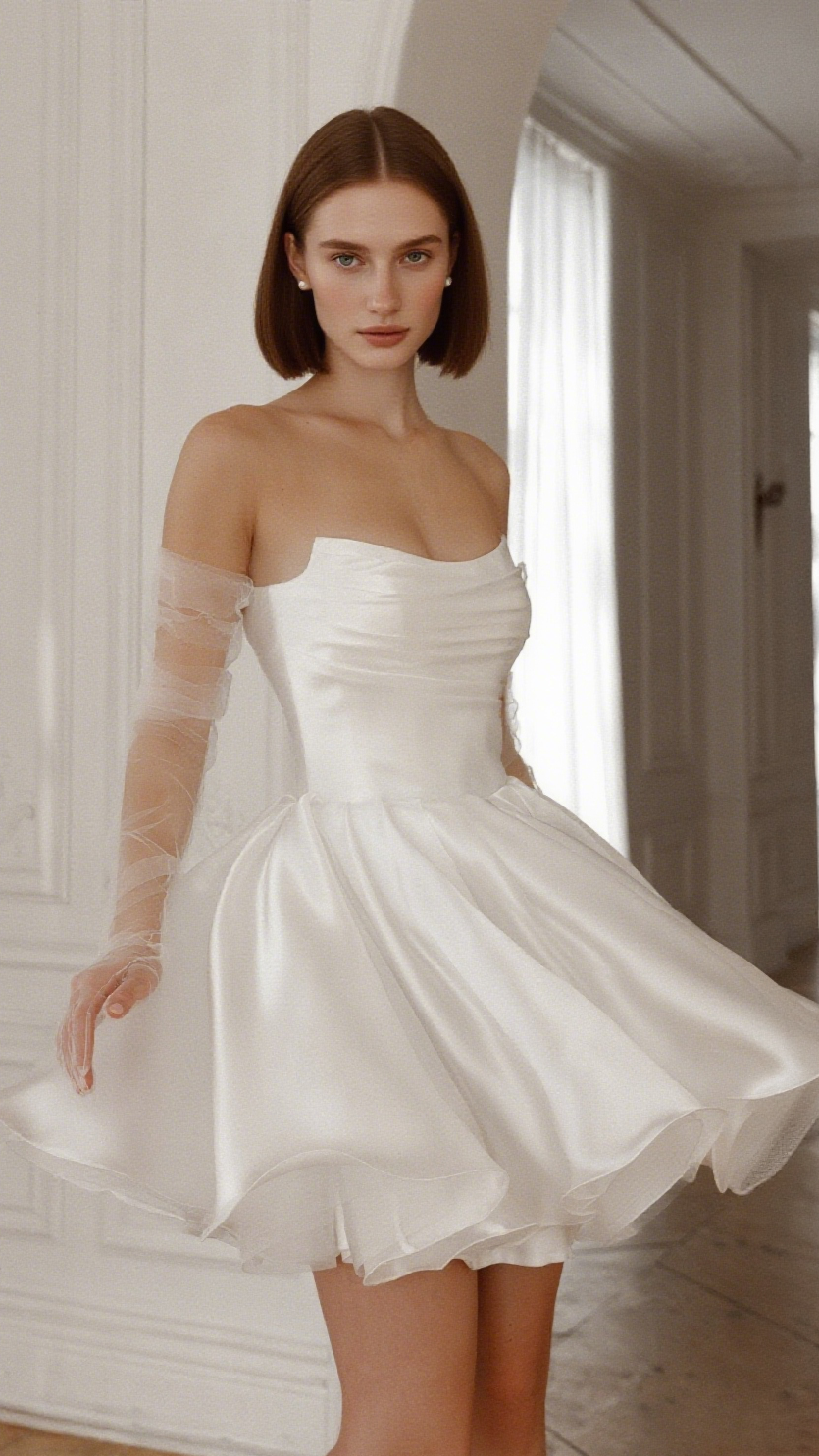 MOLLY DETACHABLE STRAPS MINI DRESS IN LIGHT IVORY