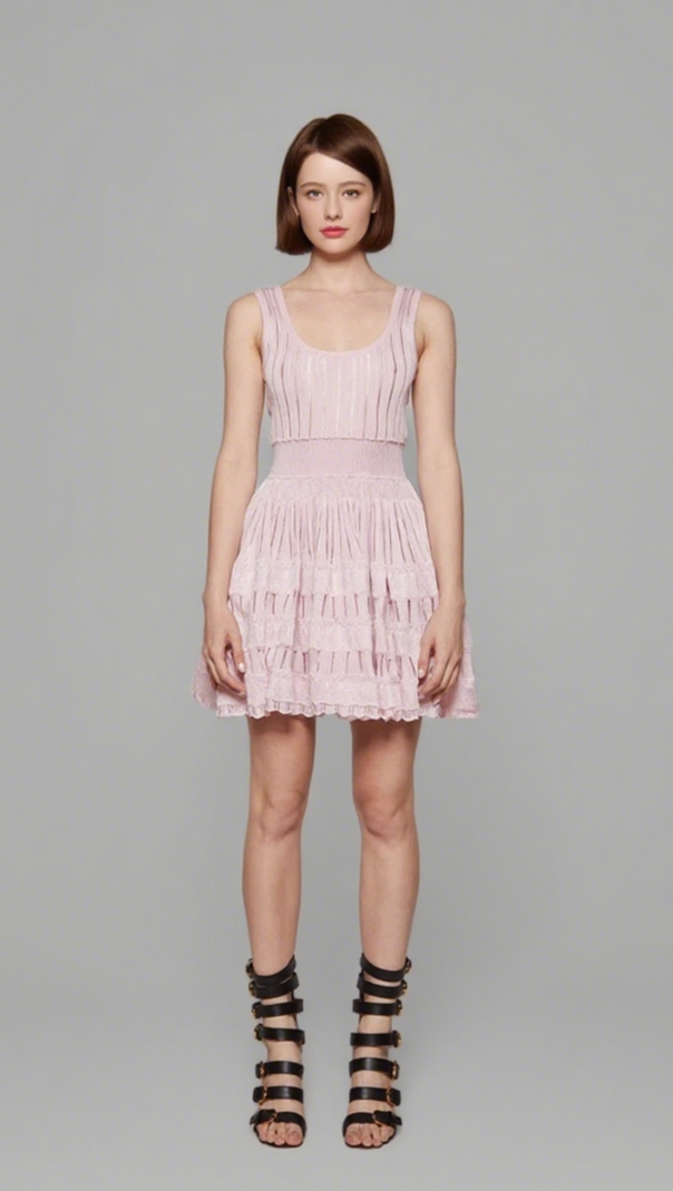 AIIZIE RIBBED POINTELLE KNIT MINI DRESS IN PINK - product image