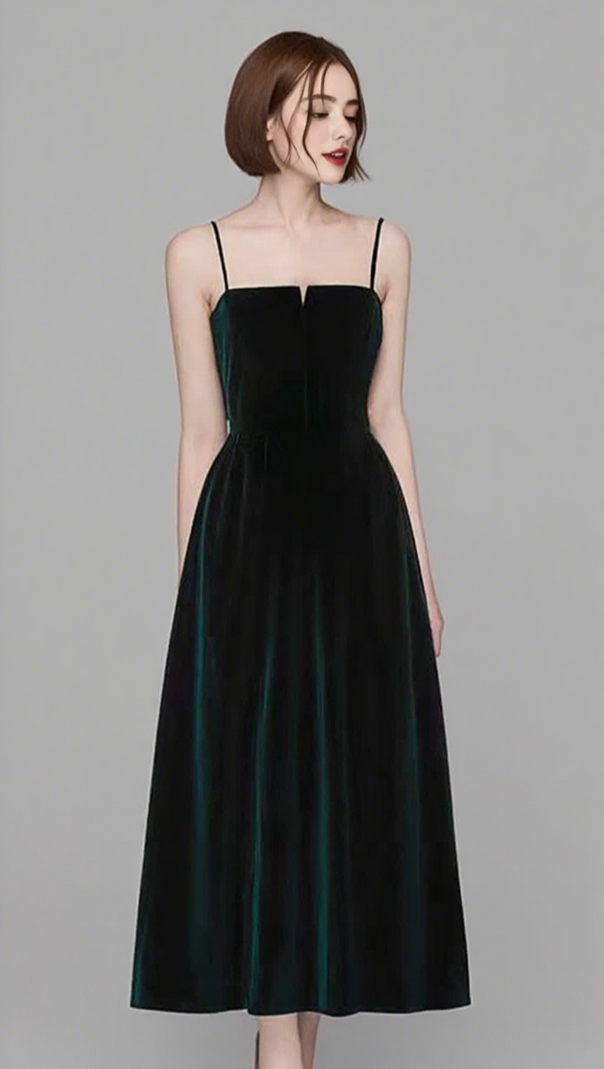 AIIZIE VELVET STRAPLESS MIDI DRESS IN DARK GREEN - product image