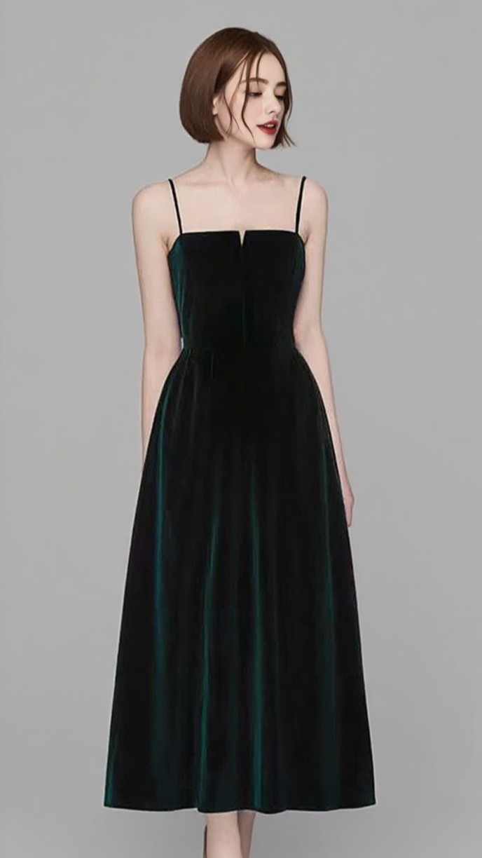 VELVET STRAPLESS MIDI DRESS IN DARK GREEN