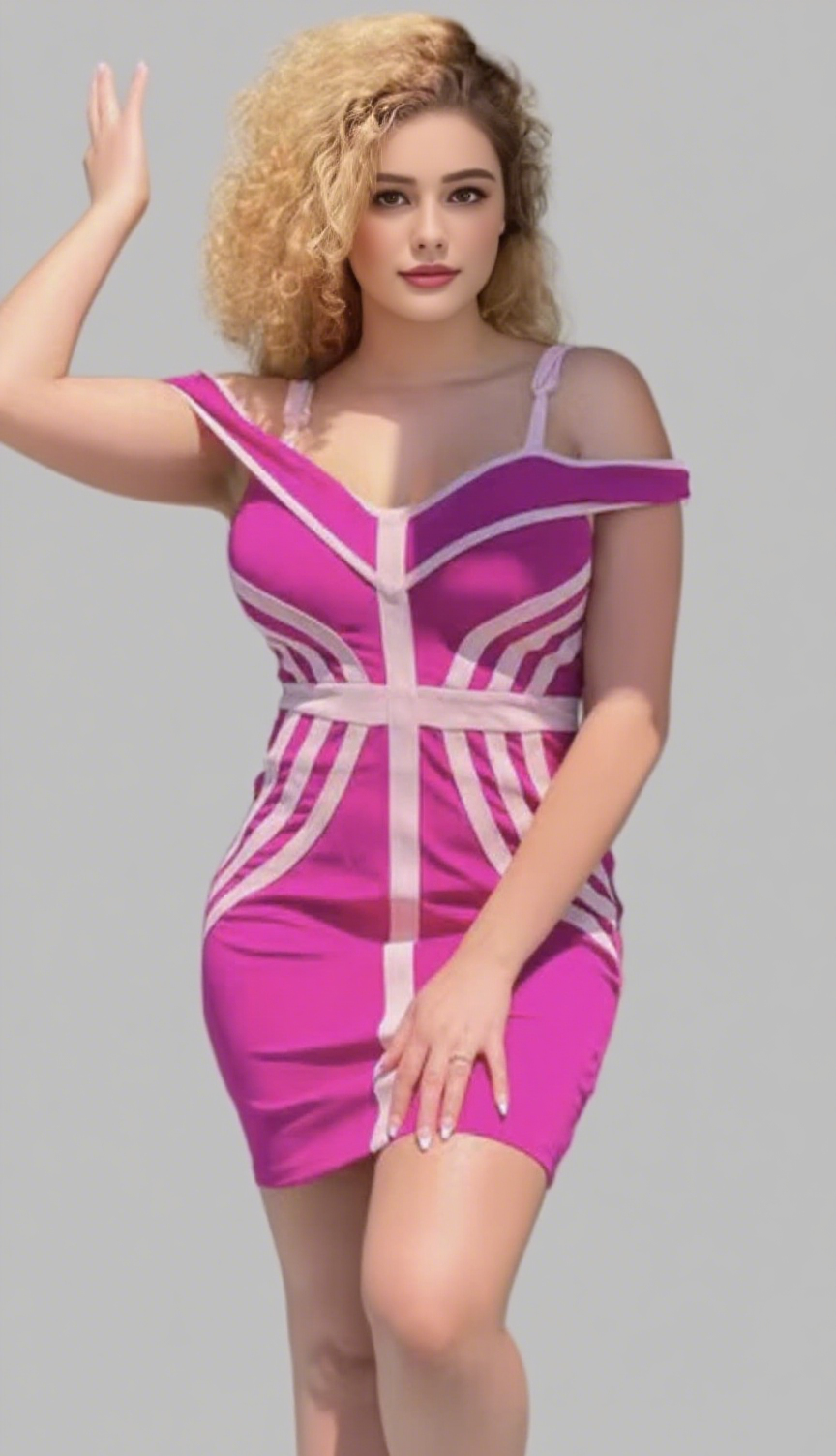 OFF  SHOULDER CONTRAST  TRIM BANDAGE MINI DRESS IN PURPLE