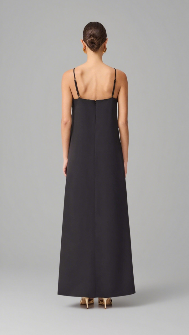 AIIZIE KRISTIN BUTTERCUP EMBROIDERED MAXI DRESS IN BLACK - product image