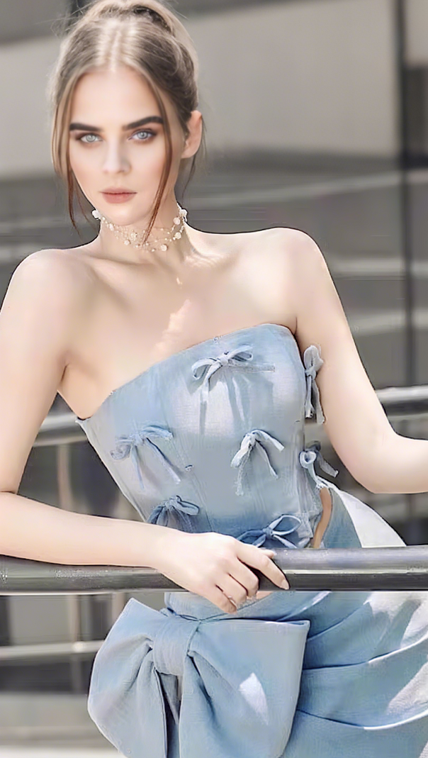 AIIZIE BOW EMBELLISHED TWO-PIECE SET IN BLUE - product image