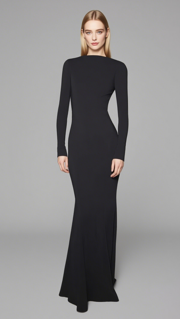 AIIZIE LONG SLEEVE MERMAID MAXI DRESS IN BLACK - product image