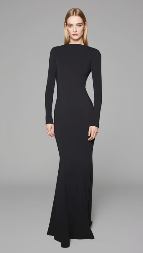 LONG SLEEVE MERMAID MAXI DRESS IN BLACK