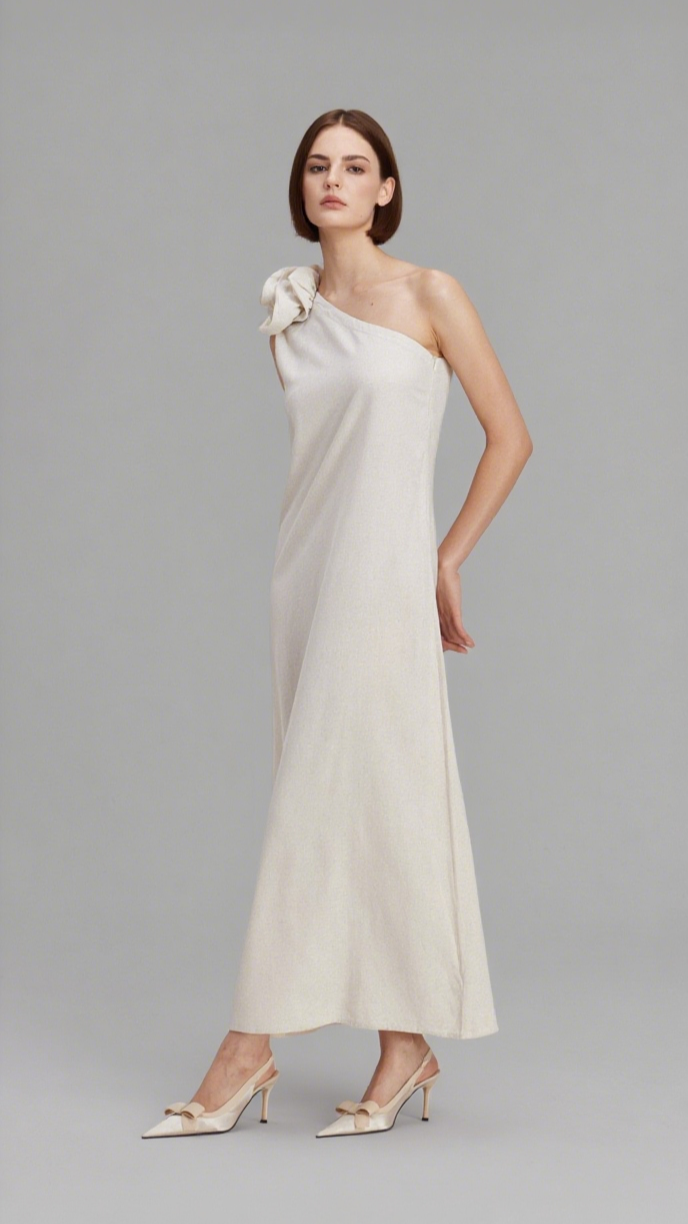 CHARLOTTA FLOWER ONE SHOULDER MAXI DRESS