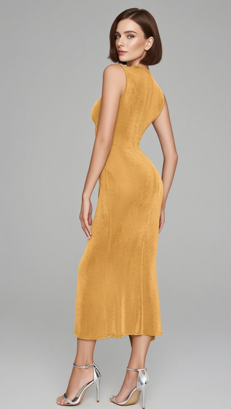 Midikleid mit gerüschtem Netzeinsatz und Cut-outs in Orange