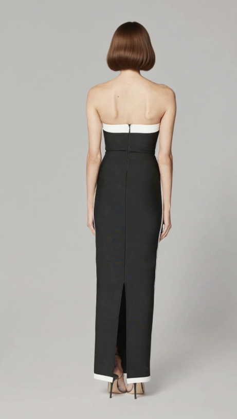 Trägerloses Color-Block-Bandage-Midikleid in Schwarz