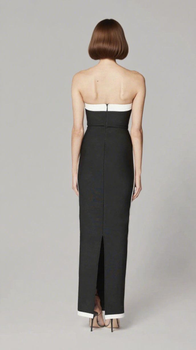 Trägerloses Color-Block-Bandage-Midikleid in Schwarz