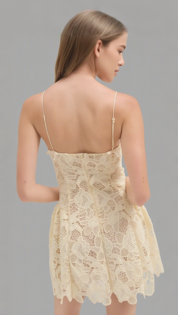 AIIZIE LACE HOLLOW SLEEVELESS MINI DRESS IN YELLOW - product image