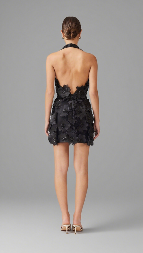 CHERRY BLOSSOM MINI DRESS IN BLACK