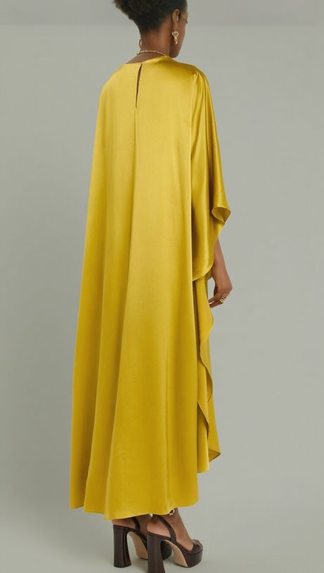 ABITO LUNGO IN SETA DRAPPEGGIATA GIALLA