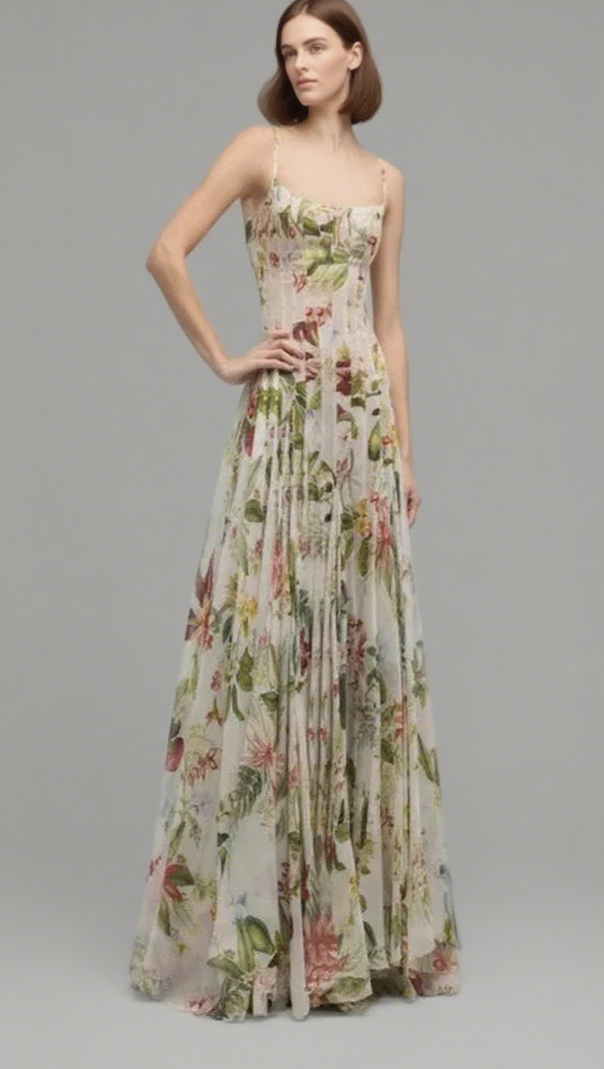 AIIZIE MULTICOLOR FLORAL PRINT FAUNA GAZAR GOWN - product image