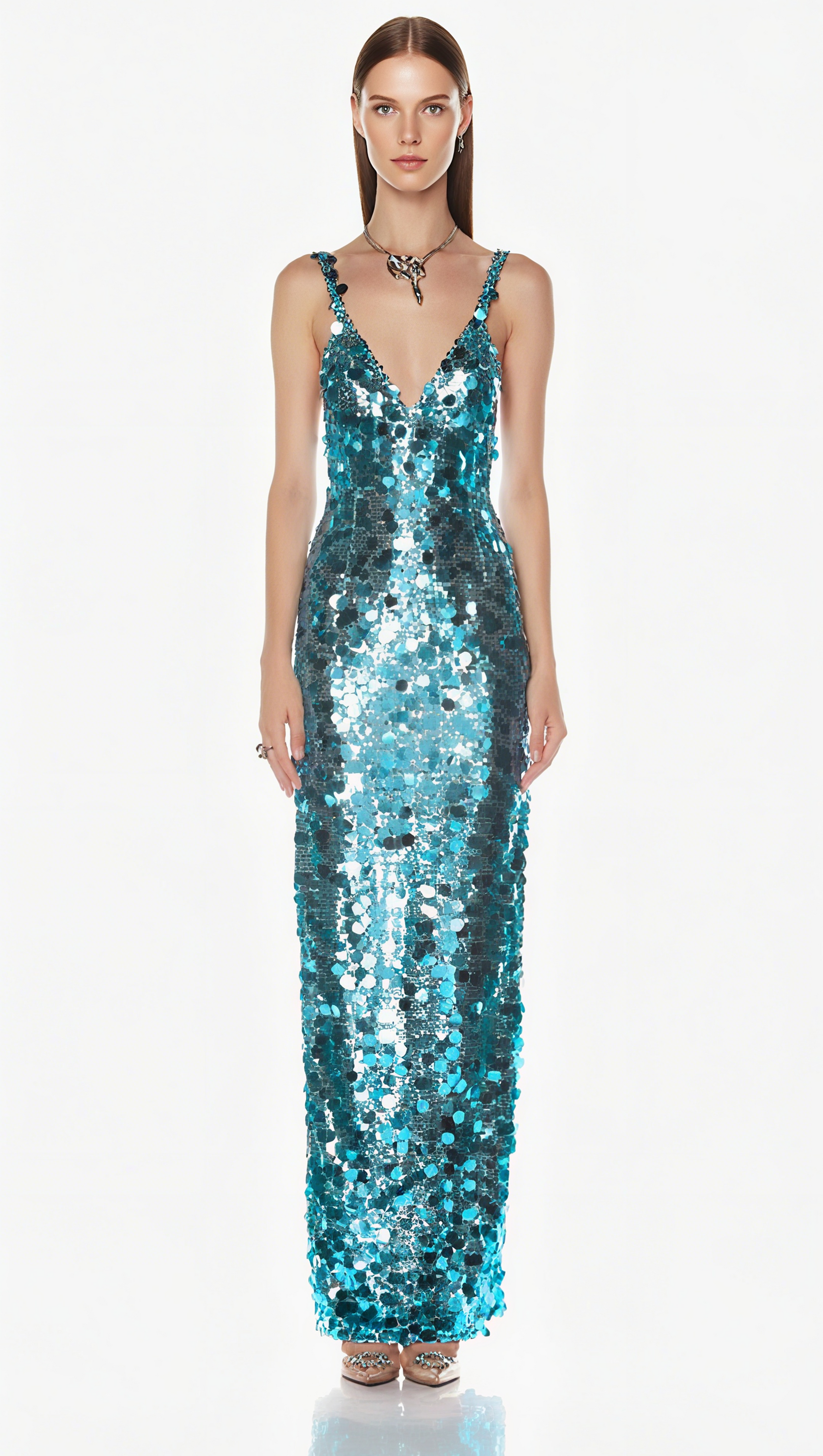 AIIZIE CARLIN SEQUIN DEEP V STRAPLESS MAXI DRESS IN BLUE - product image