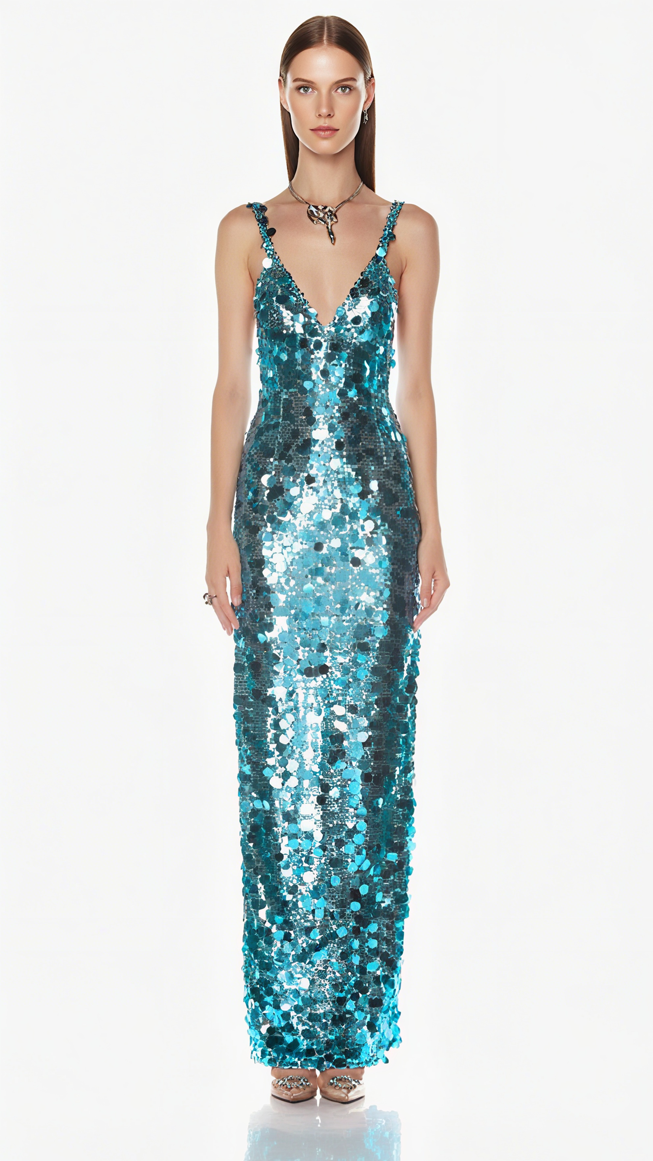 CARLIN SEQUIN DEEP V STRAPLESS MAXI DRESS IN BLUE