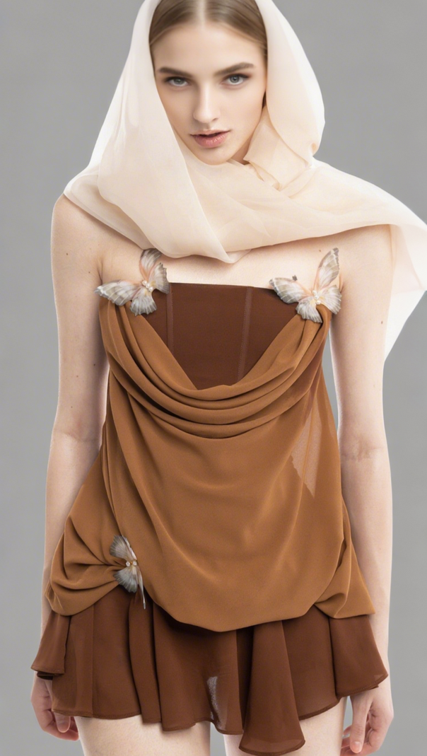 ACOSTA STRAPLESS BUTTERFLY EMBELLISHED MINI DRESS