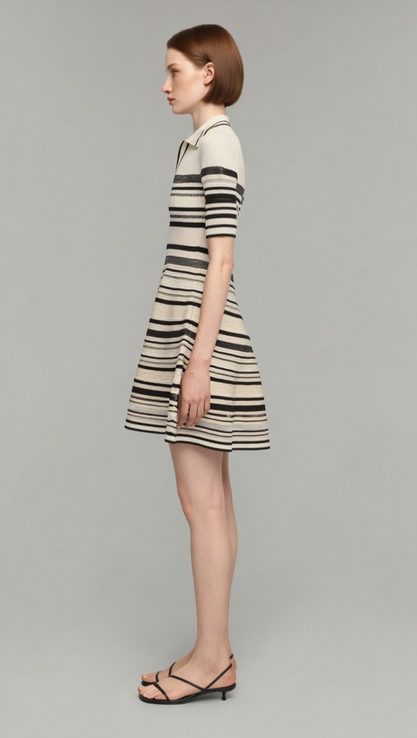 AIIZIE DESSIE STRIPED KNITTED MINI DRESS IN BLACK STRIPE - product image