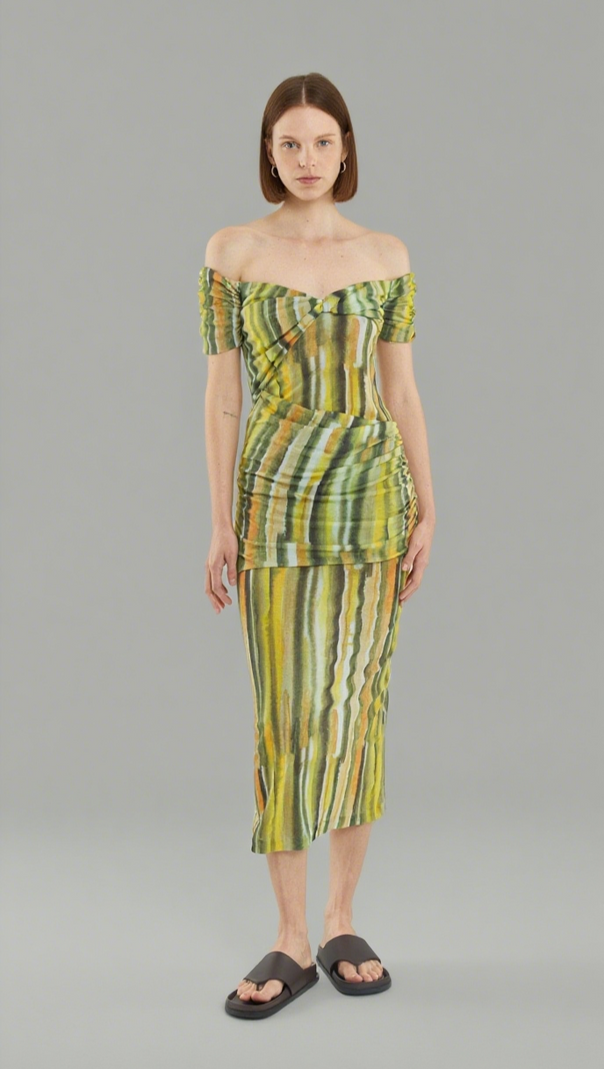 AIIZIE WIND THROUGH OFF SHOULDER DRESS | BRUSH STROKE - product image