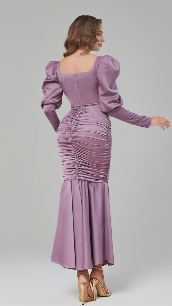 AIIZIE PUFF - SLEEVE RUCHED MERMAID MAXI DRESS IN LILAC - product image