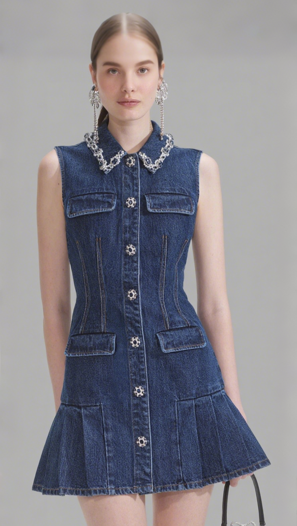 AIIZIE BLUE DENIM SLEEVELESS MINI DRESS - product image