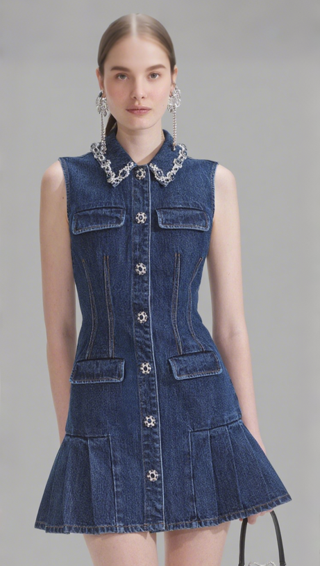 BLUE DENIM SLEEVELESS MINI DRESS
